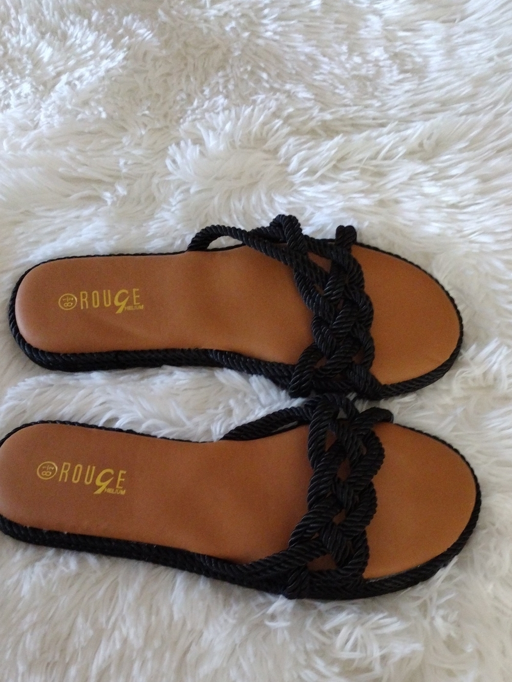 Rouge Helium Black Braided Rope Slide Sandals -